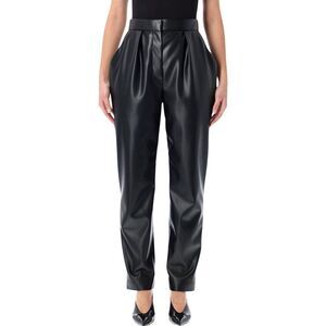 BALMAIN High-Waisted Pleated Faux Leather Pants Women BLACK